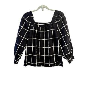 J. Crew Women's Size 2 Navy White Pattern Square Neck Blouse